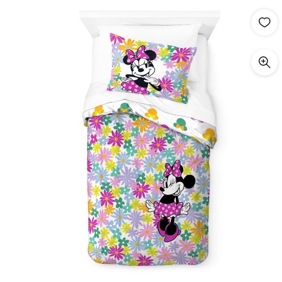 💜 Disney Minnie Mouse Flower Child Kids 2-Pc Twin/Full Comforter&Sham Set - Picture 2 of 7